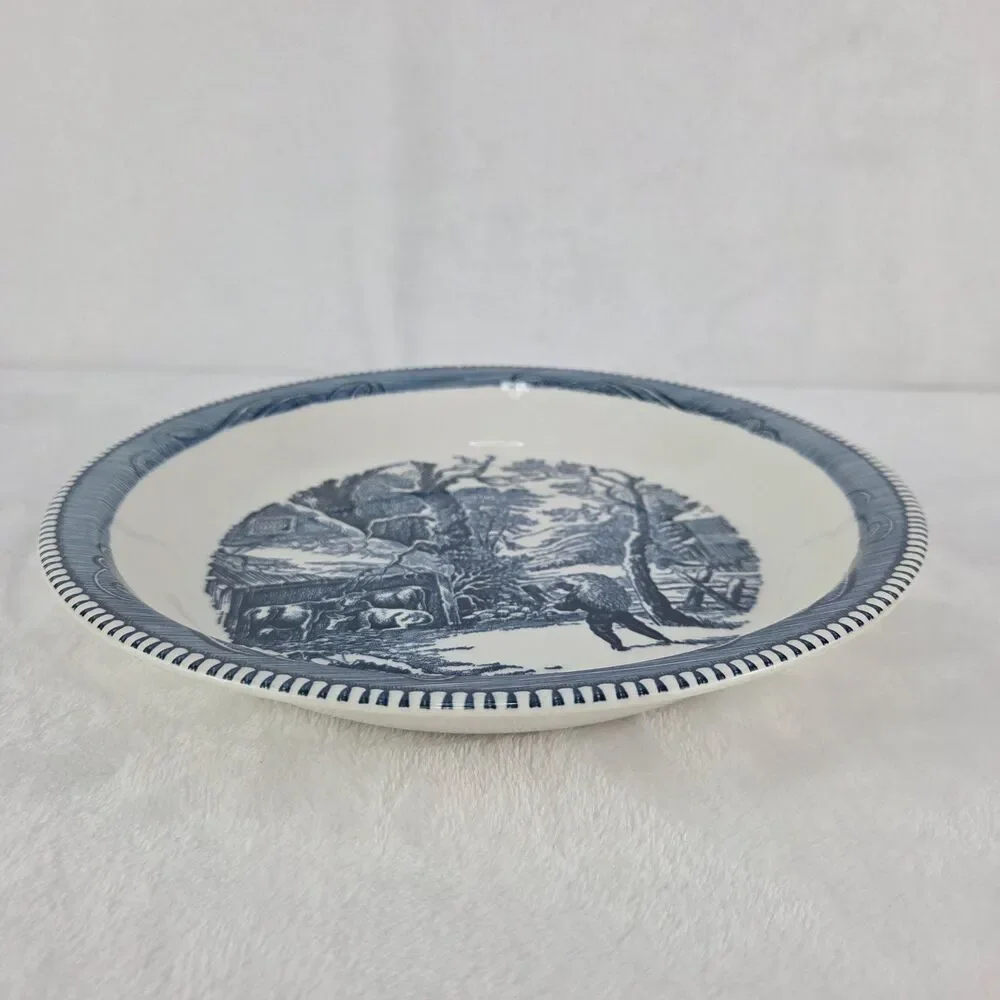Vintage Royal China Currier & Ives Blue A Snowy Morning Pie Plate 10